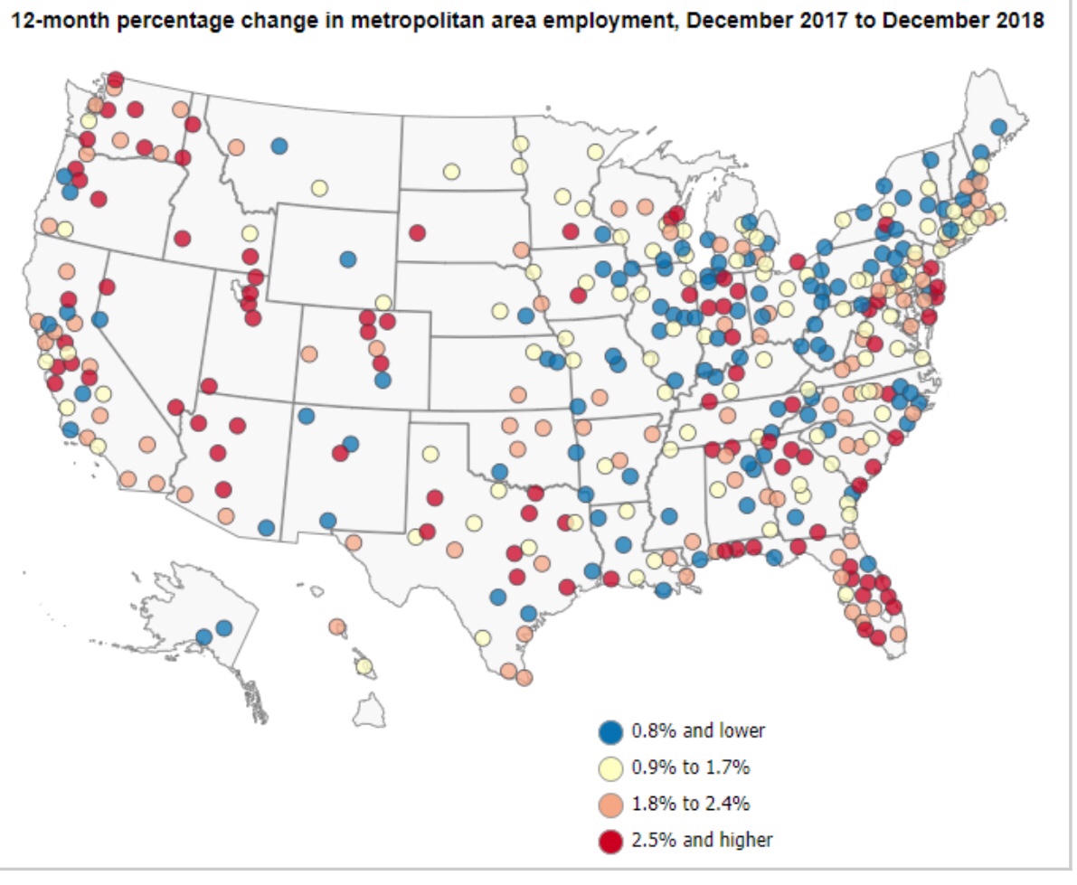 map employment gains